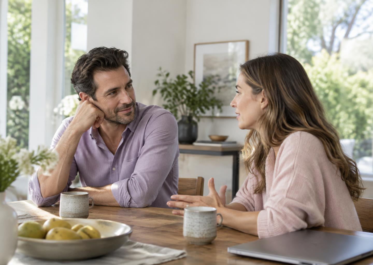 A couple taking time to listen to each other at home